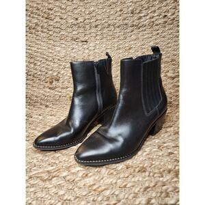 Deltan Womens Black Leather Ankle Boots Shoes 9.5 M Zip-Up Biker